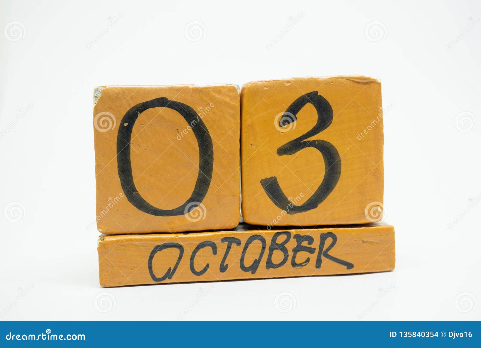 October 3rd. Day 3 Of Month, Handmade Wood Calendar Isolated On White