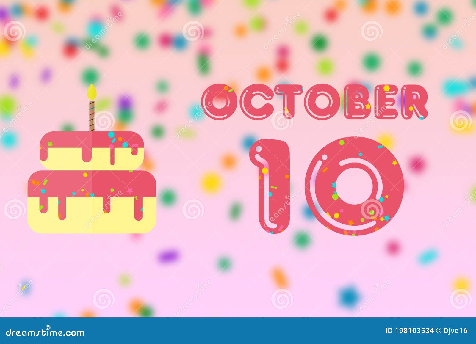 October 10th. Day 10 of Month,Birthday Greeting Card with Date of Birth