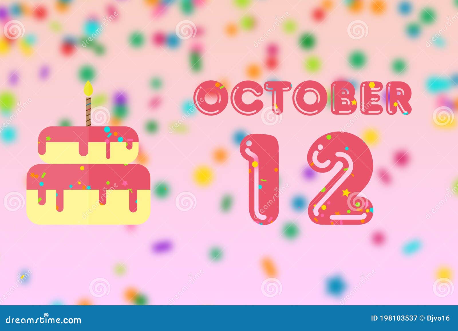 October 12th. Day 12 of Month,Birthday Greeting Card with Date of Birth