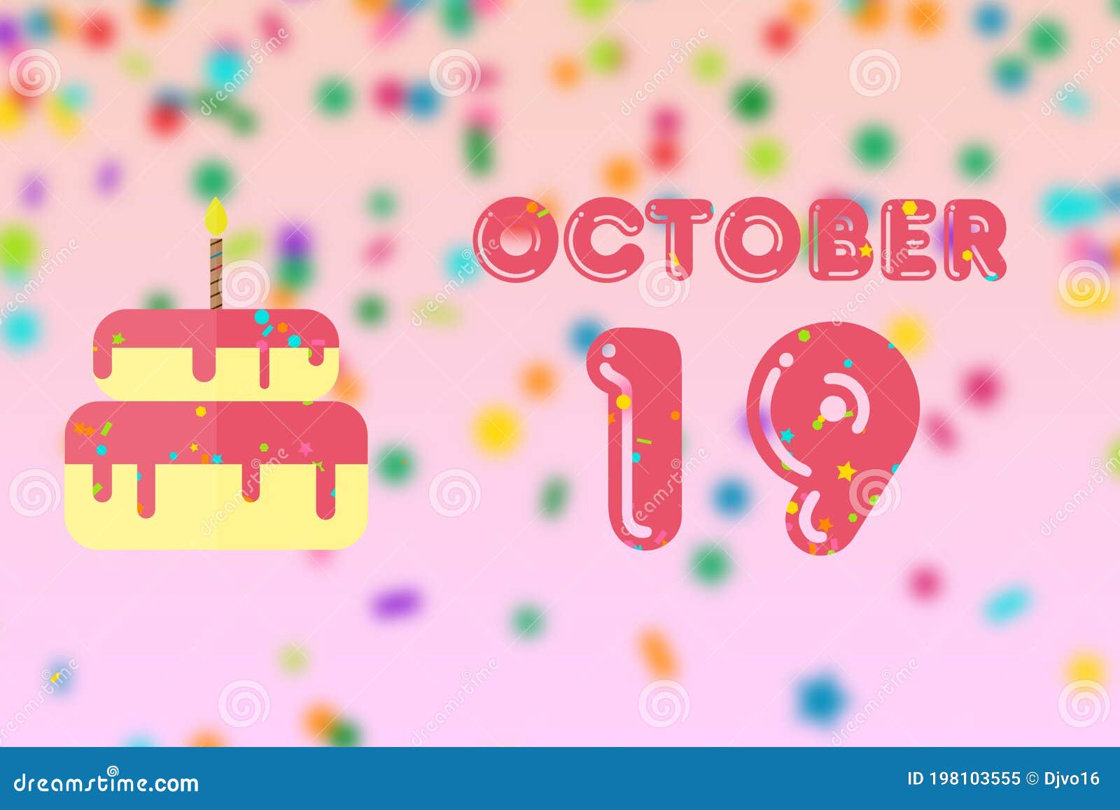 October 19th. Day 19 of Month,Birthday Greeting Card with Date of Birth