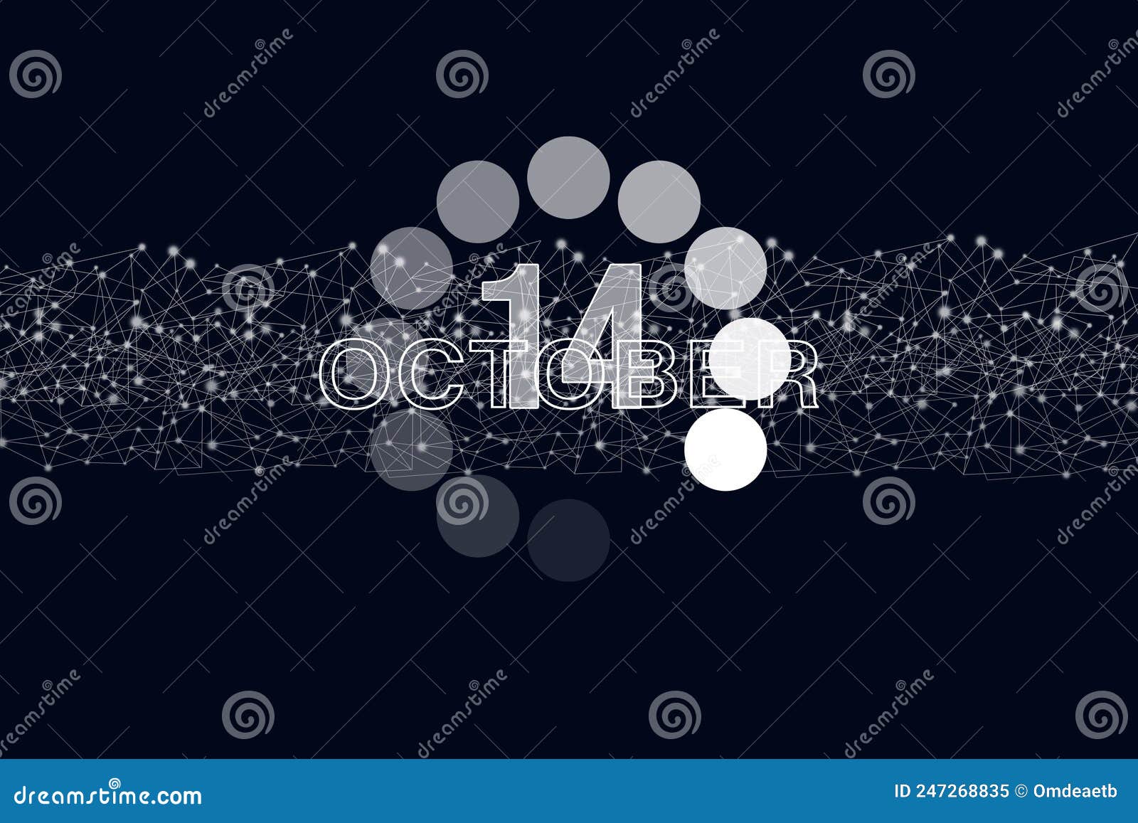 October 14th. Day 14 of Month, Calendar Date. Luminous Loading Digital