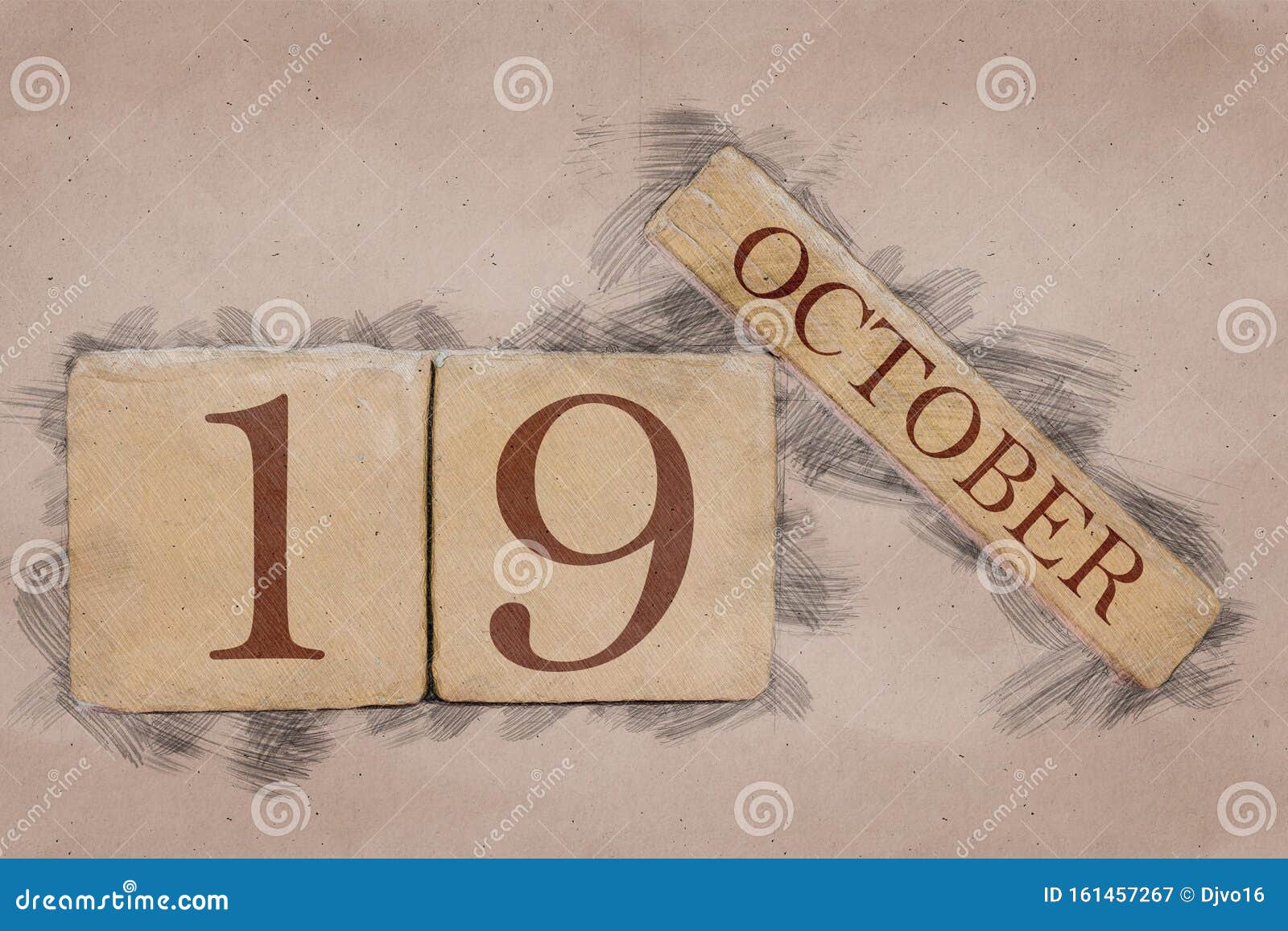 October 19th. Day 19 of Month, Calendar in Handmade Sketch Style