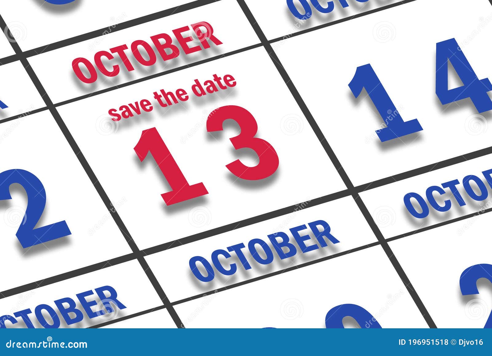 October 13th. Day 13 of Month, Date Marked Save the Date on a Calendar