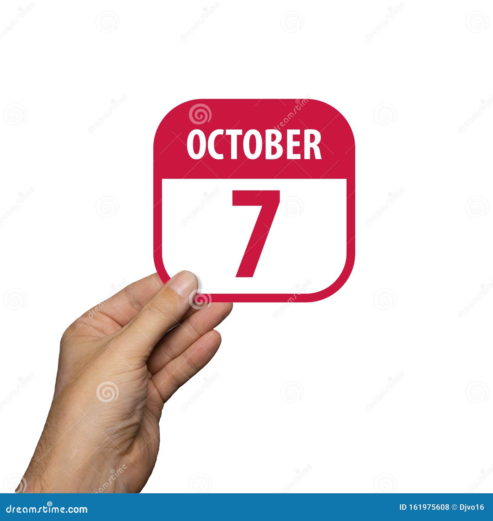 October 7th. Day 7 of Month,hand Hold Simple Calendar Icon with Date on