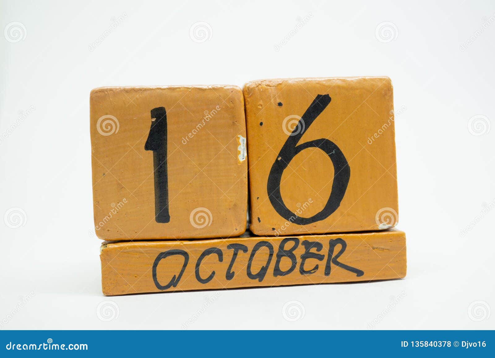 October 16th. Day 16 of Month, Handmade Wood Calendar Isolated on White