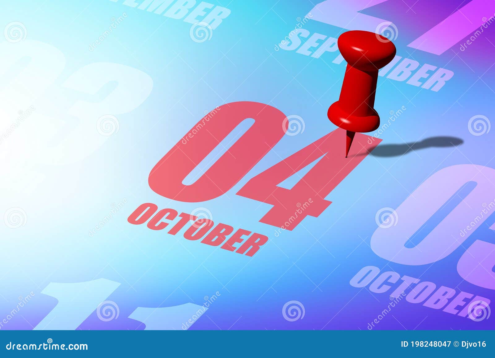 October 4th. Day 4 of Month, Red Date Written and Pinned on a Calendar