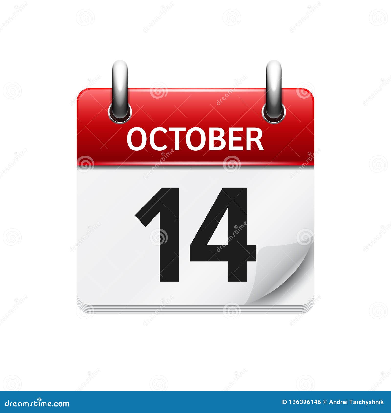 October 14. Vector Flat daily Calendar Icon. Date and Time, Day, Month