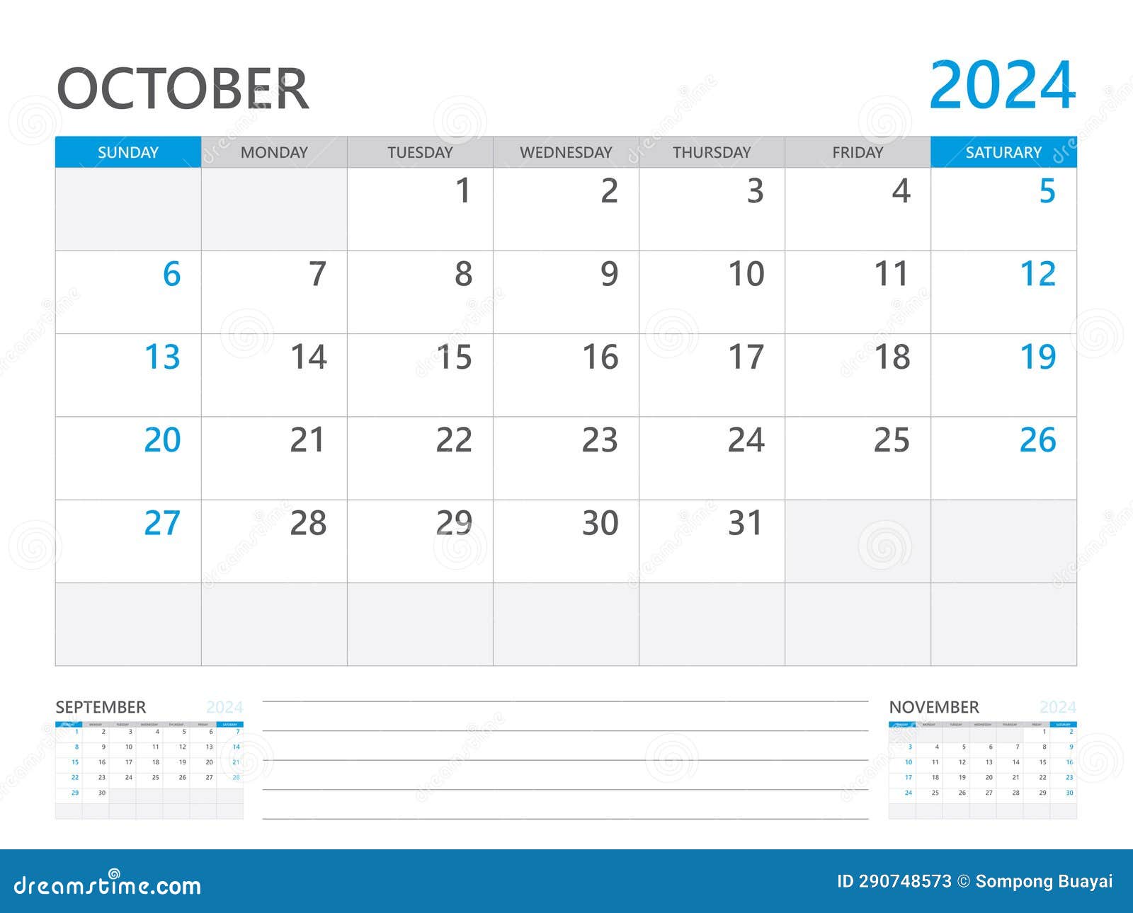 october 2024 year, calendar planner 2024 and set of 12 months, week start on sunday. desk calendar 2024 , simple and clean