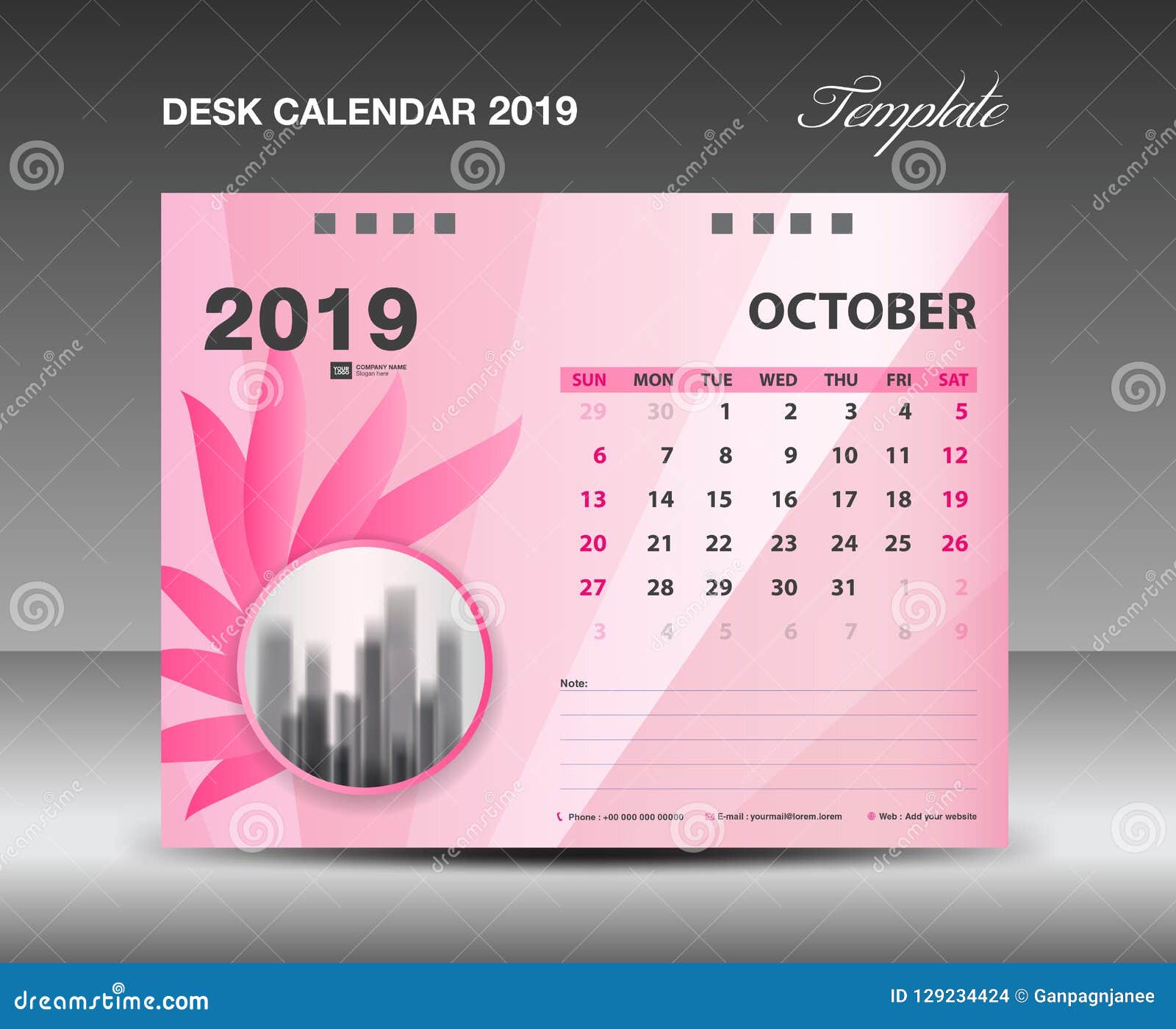 Calendar 2019 October Month Desk Calendar Template Vector Design