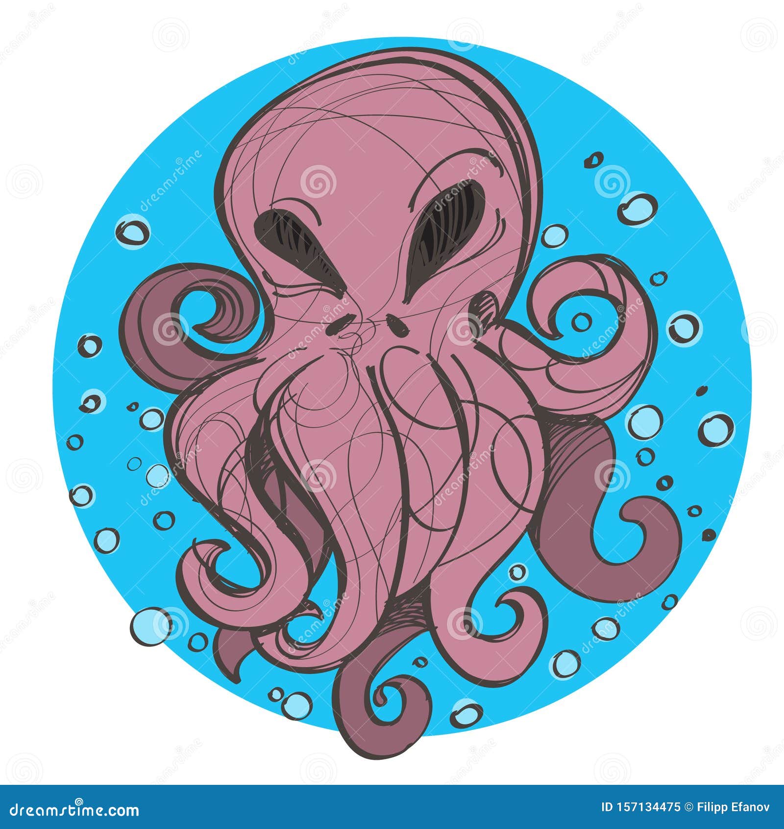 Octopus, Color Drawing in Cartoon Style Sketch Stock Illustration -  Illustration of ocean, cartoon: 157134475