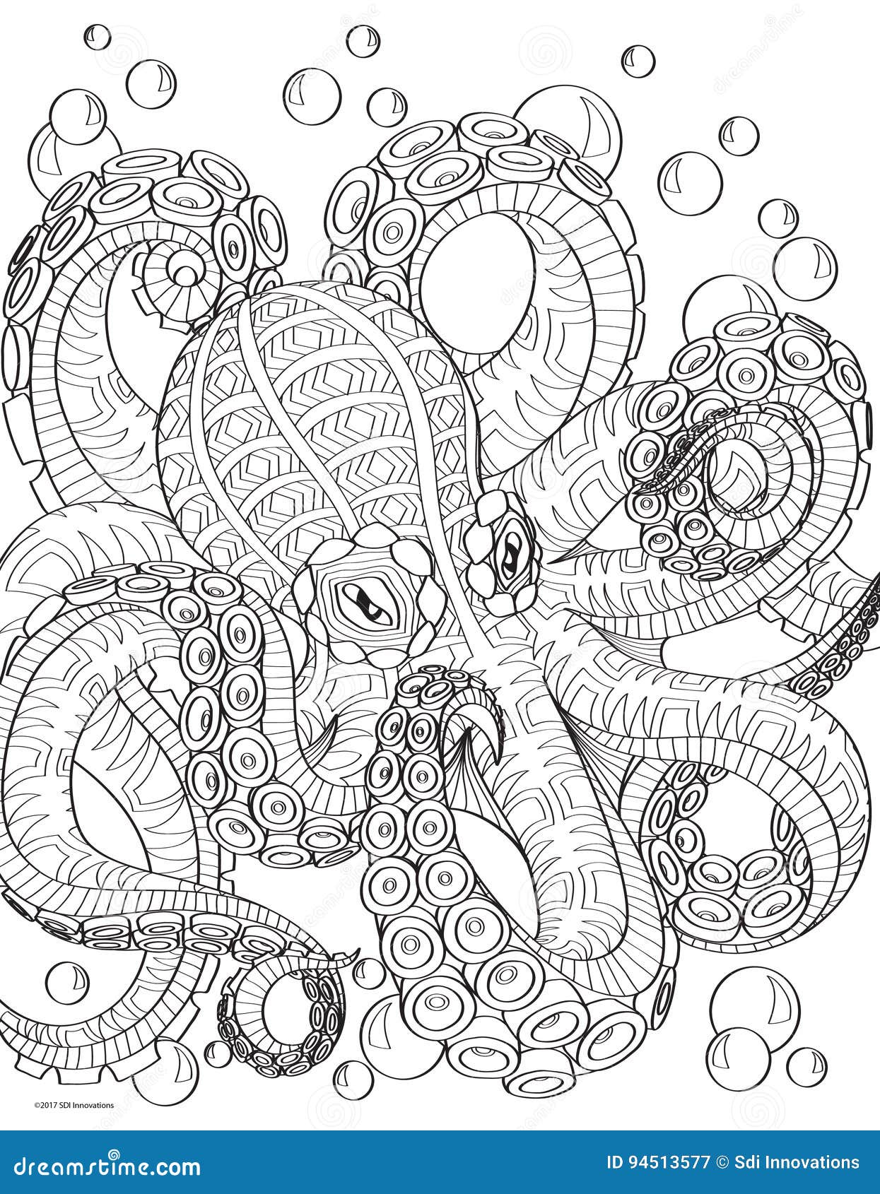 Octopus Coloring Book Page stock illustration. Illustration of ...