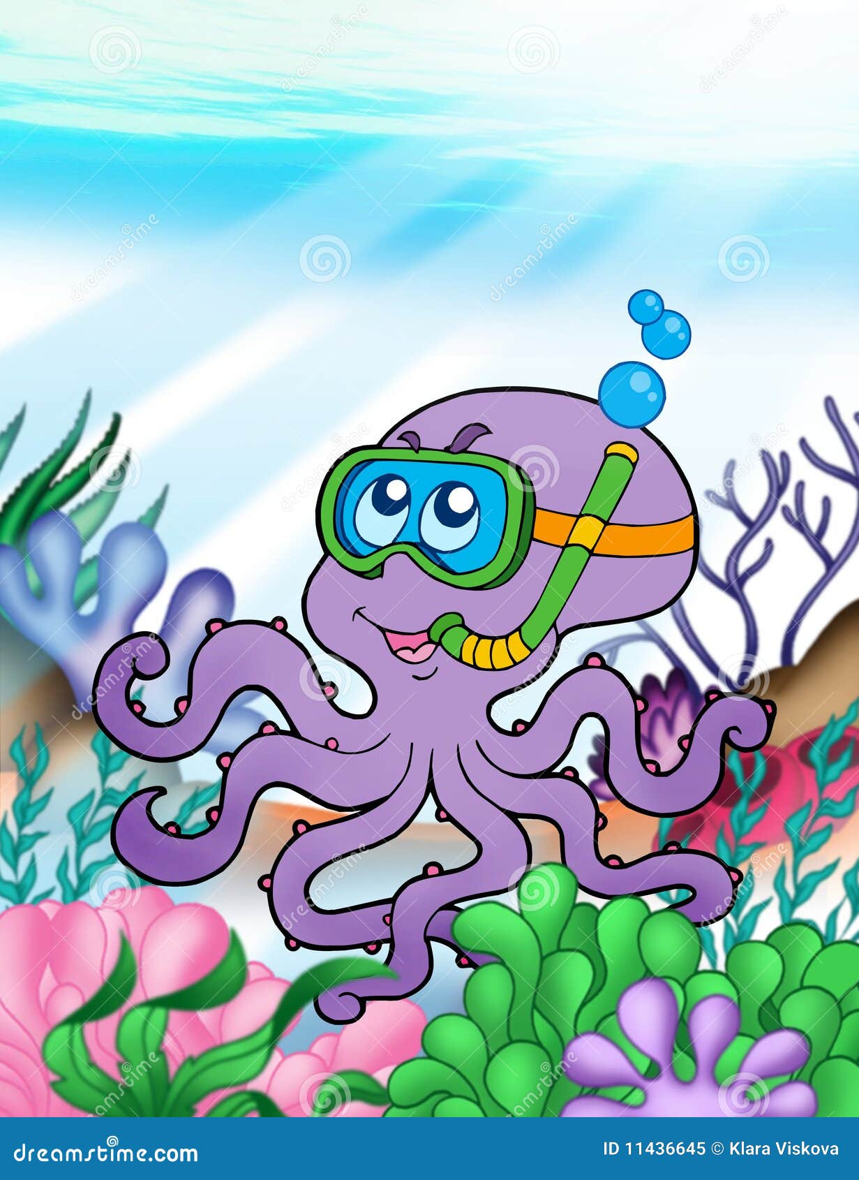 Octopus diver underwater stock illustration. Illustration of cute