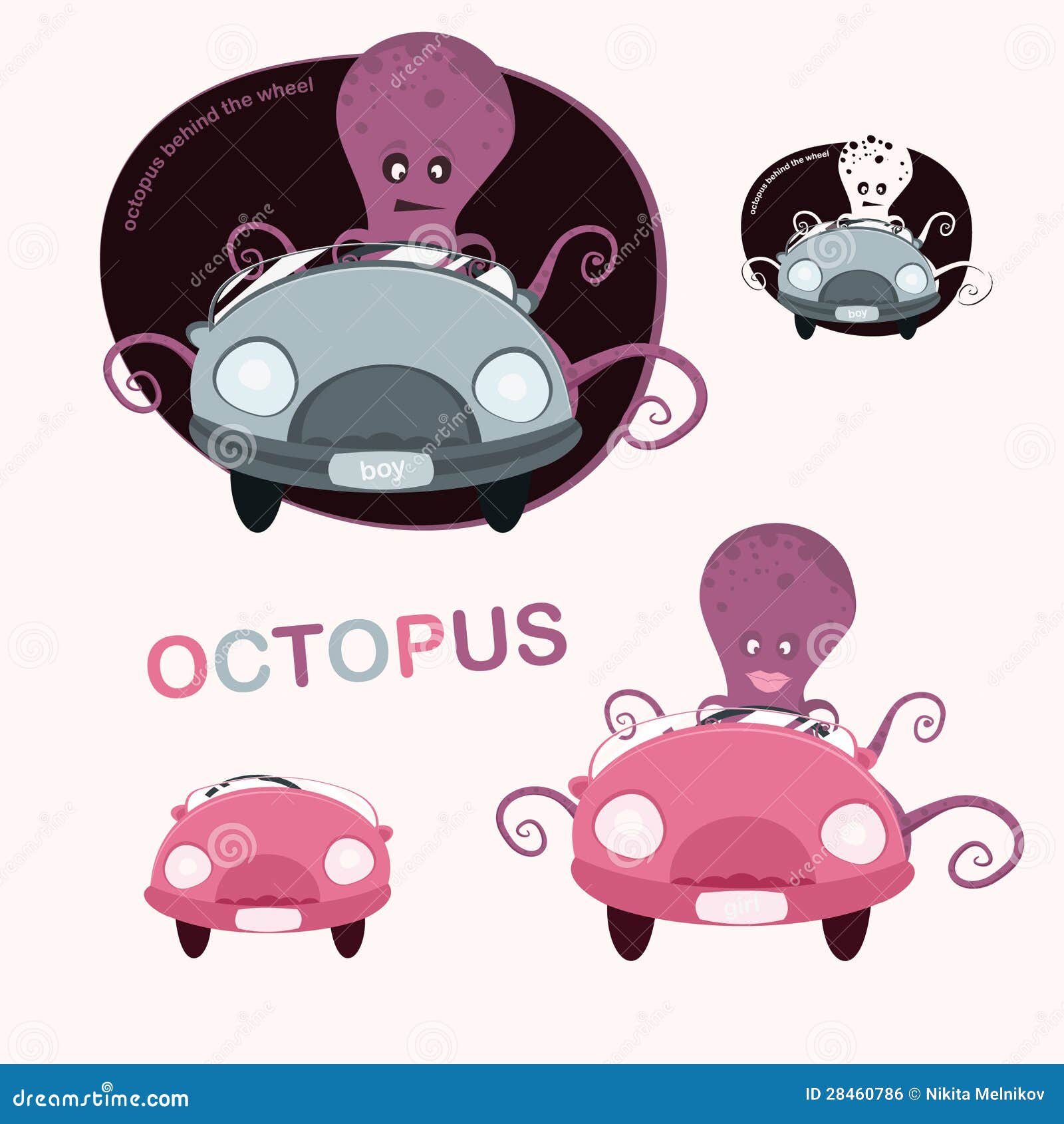 Octopus driving car stock vector. Illustration of inattention 28460786