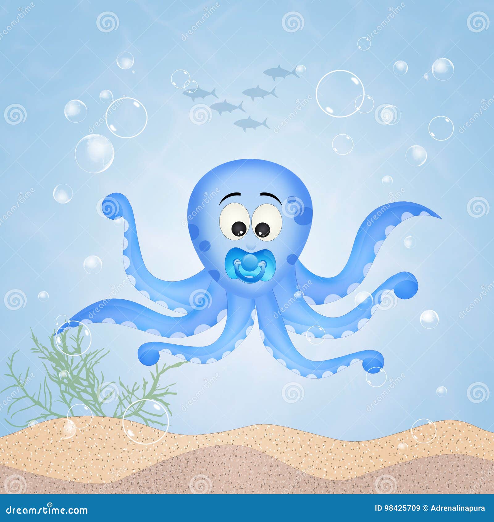 Octopus with pacifier stock illustration. Illustration of pacifier