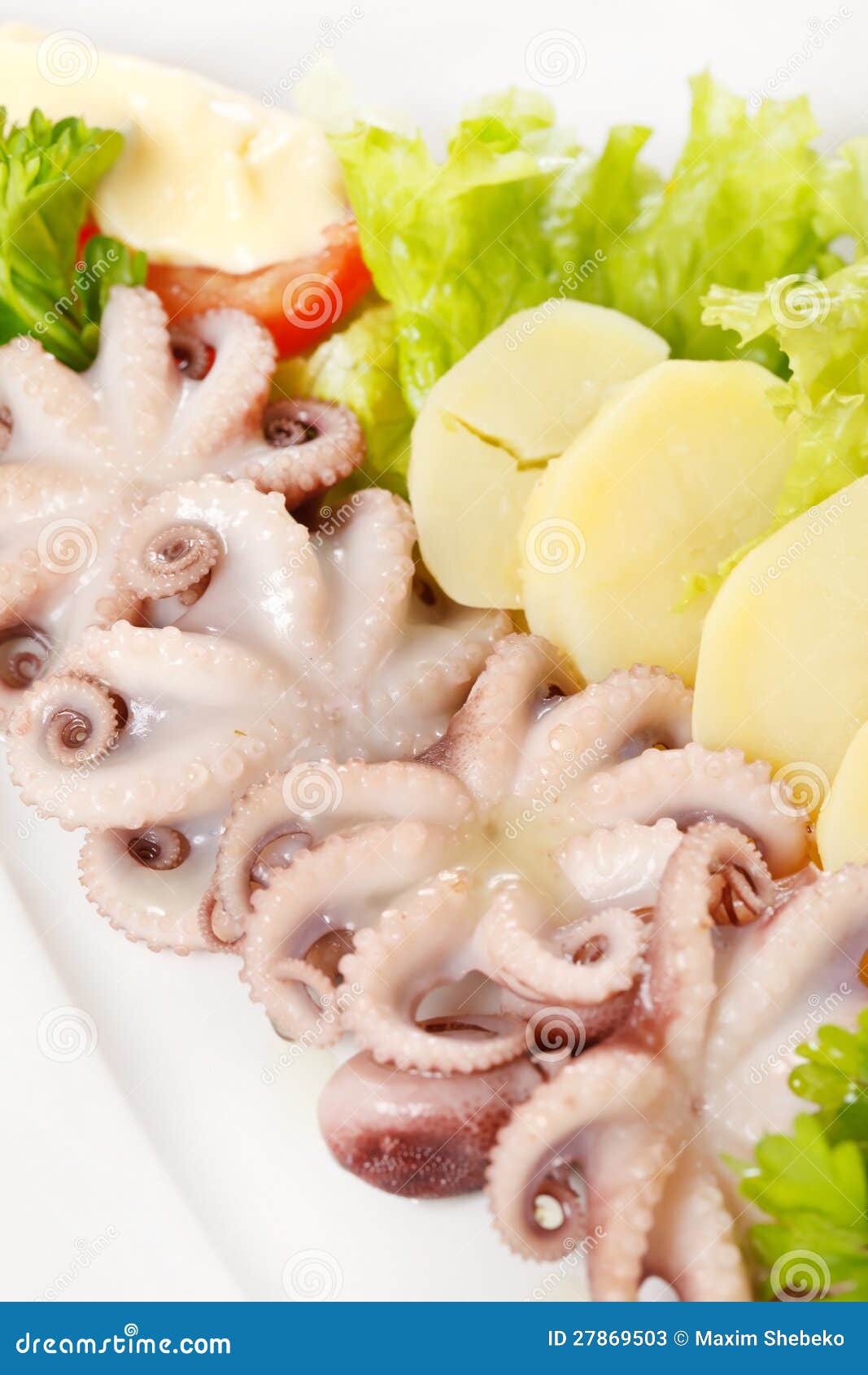 Octopus with potatoes stock image. Image of pepper, lettuce - 27869503