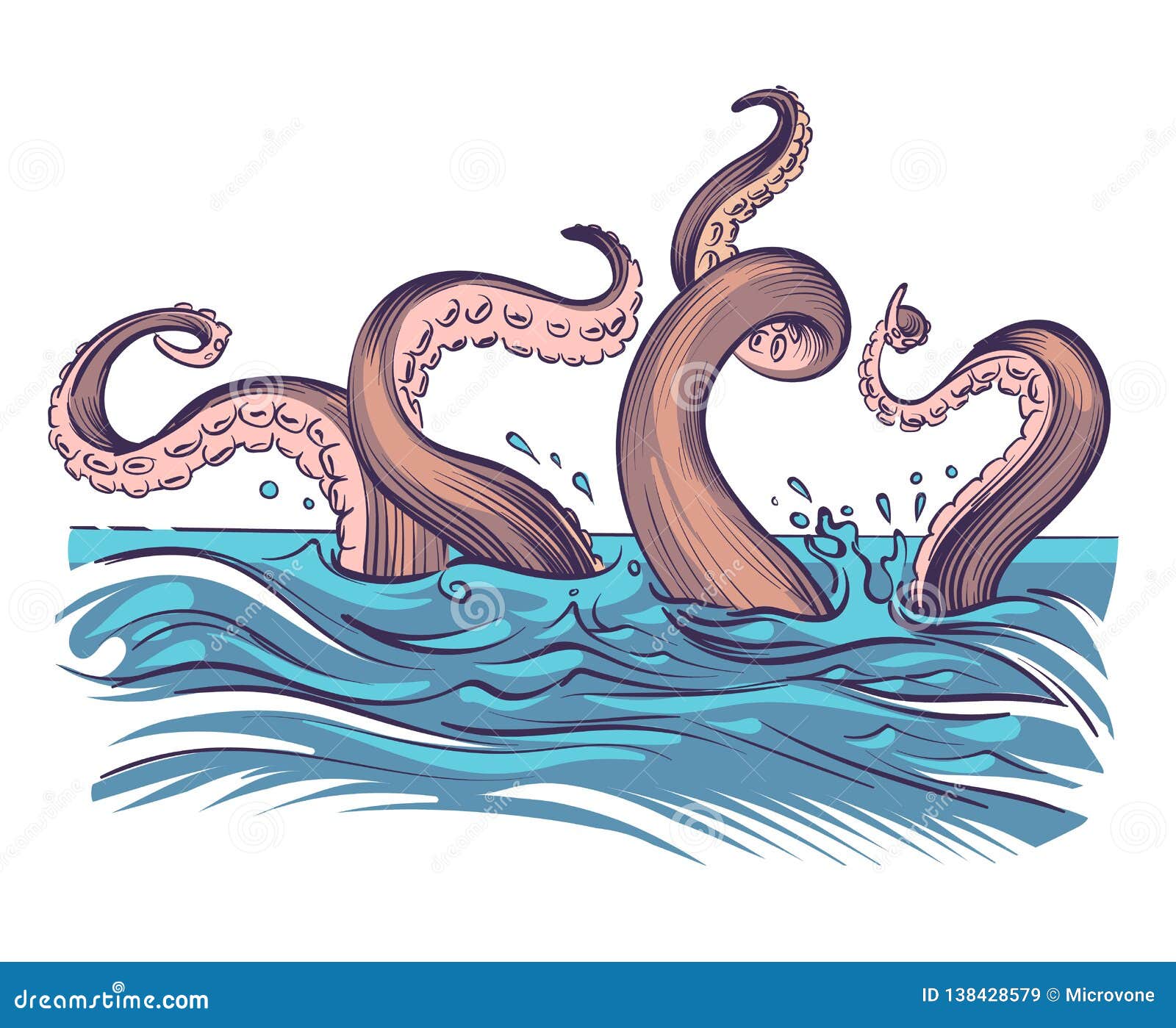 octopus tentacle in sea. underwater ocean invertebrate monster. cartoon japanese squid cuttlefish  