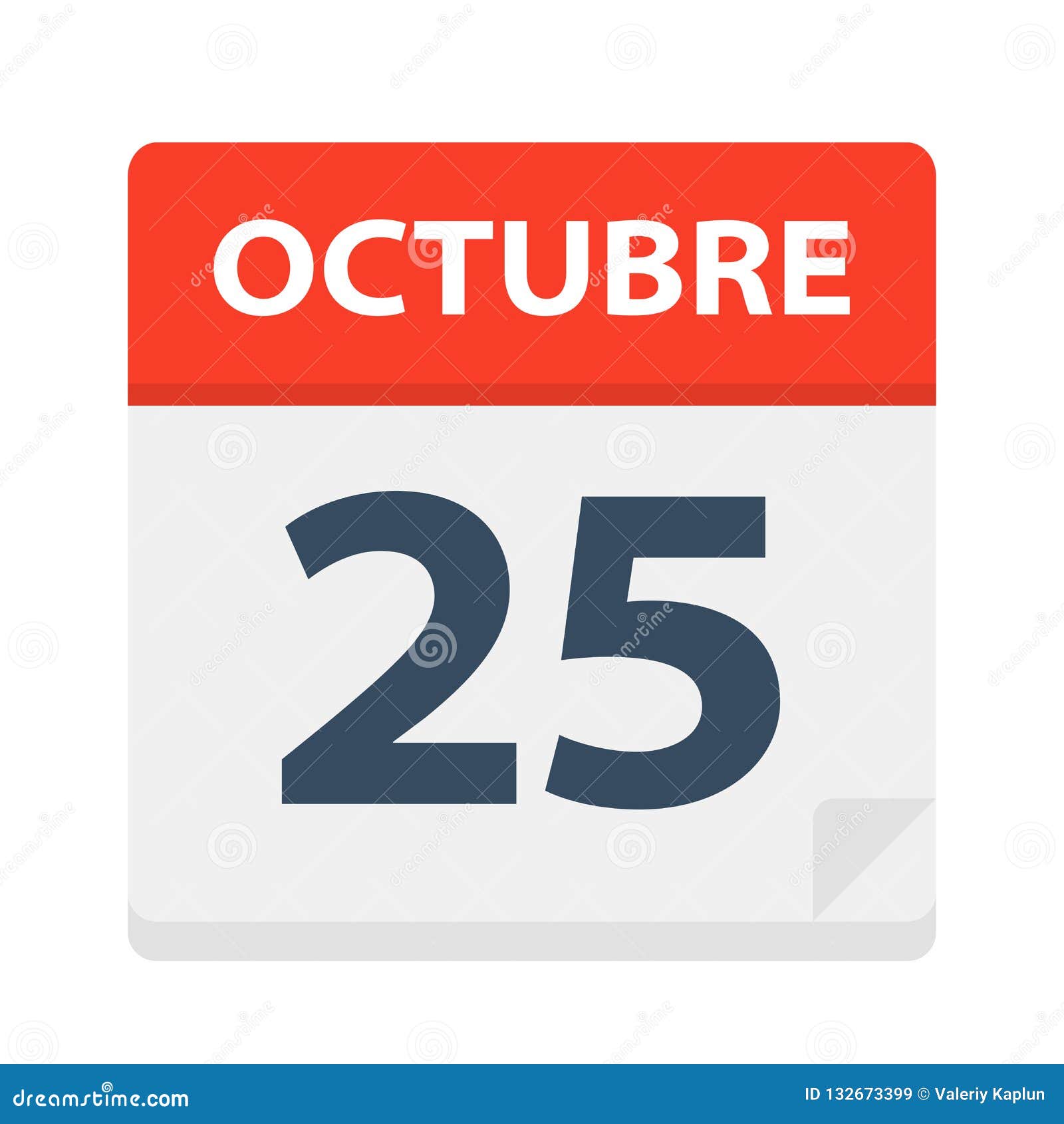 octubre 25 - calendar icon - october 25.   of spanish calendar leaf