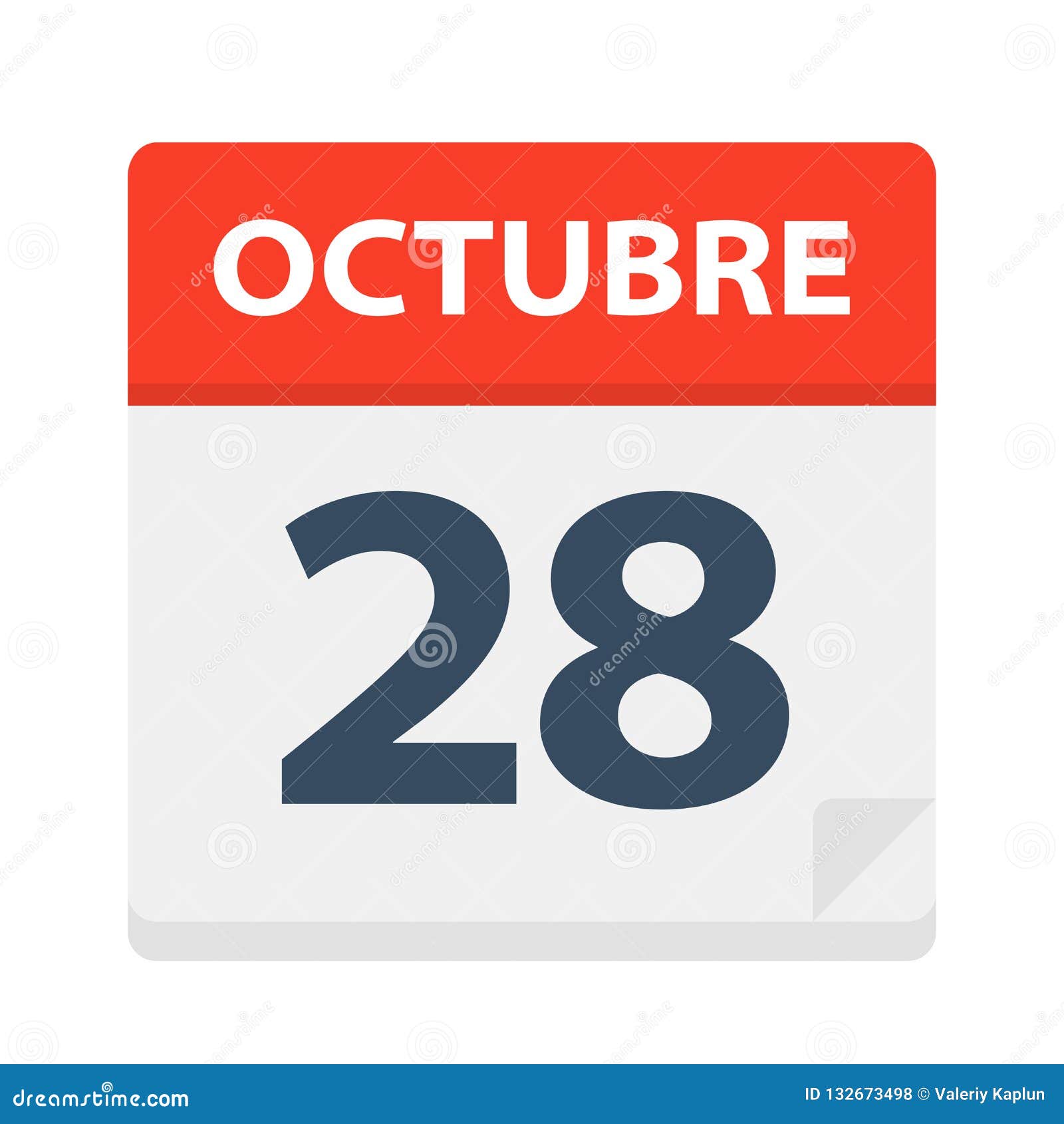 octubre 28 - calendar icon - october 28.   of spanish calendar leaf