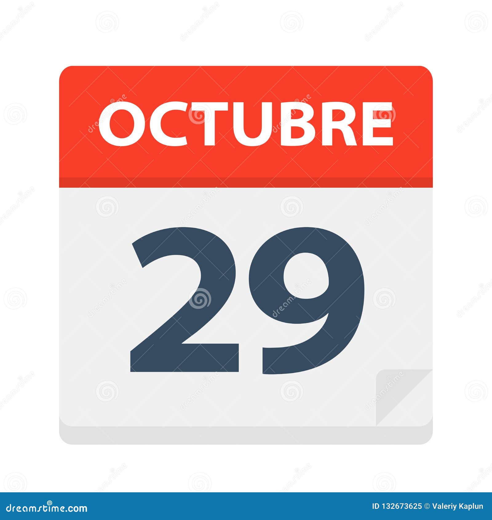 octubre 29 - calendar icon - october 29.   of spanish calendar leaf