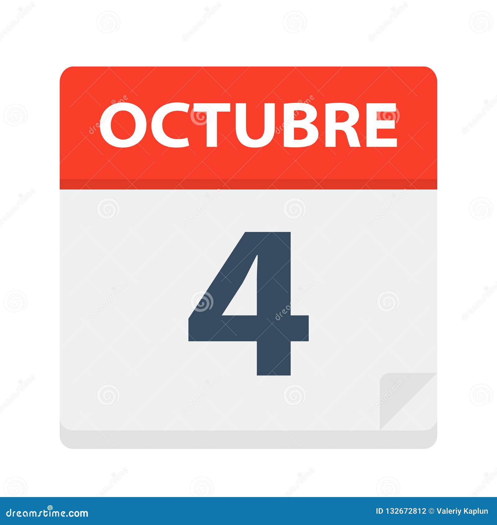 octubre 4- calendar icon - october 4 -   of spanish calendar leaf