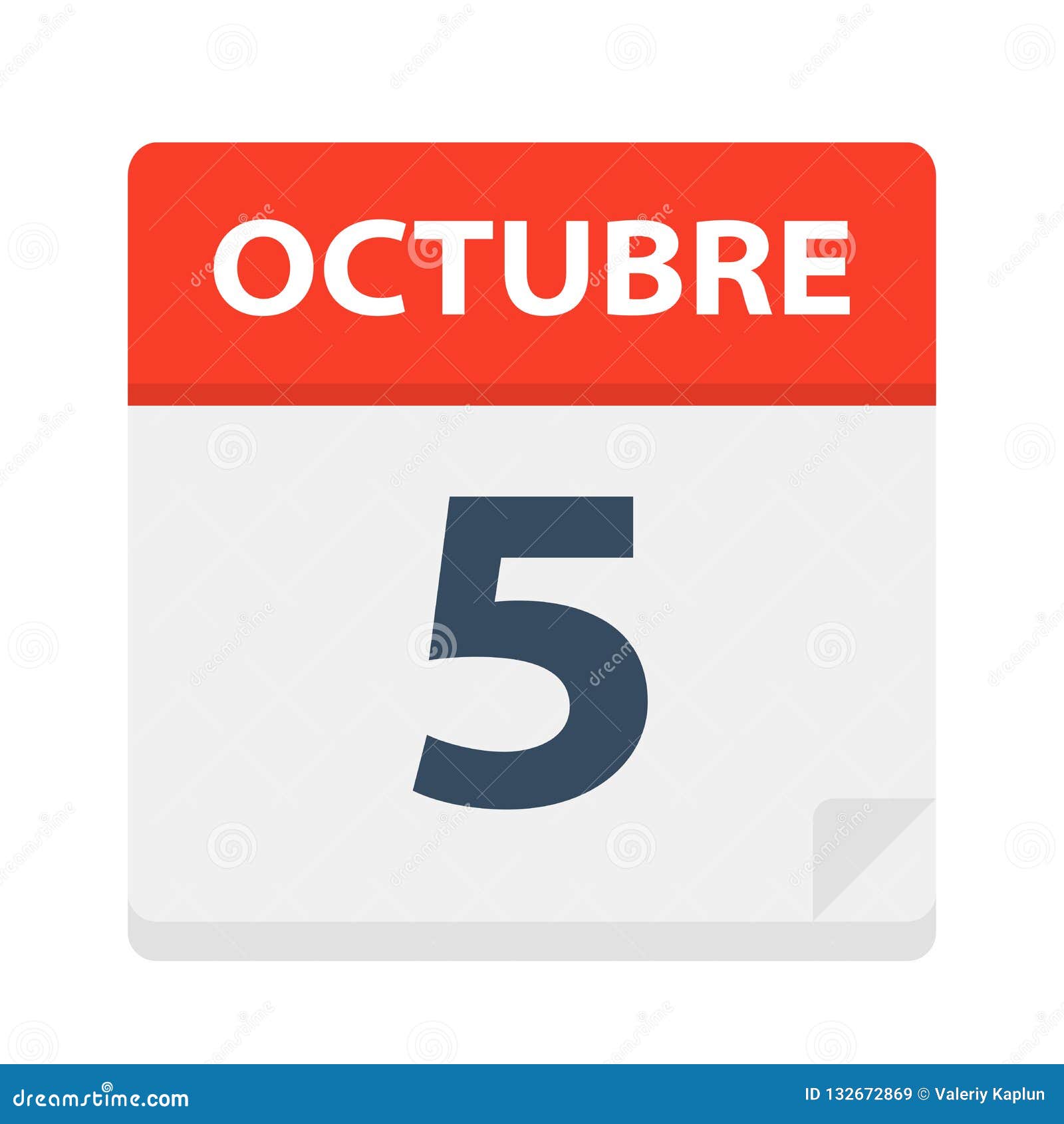 octubre 5 - calendar icon - october 5.   of spanish calendar leaf