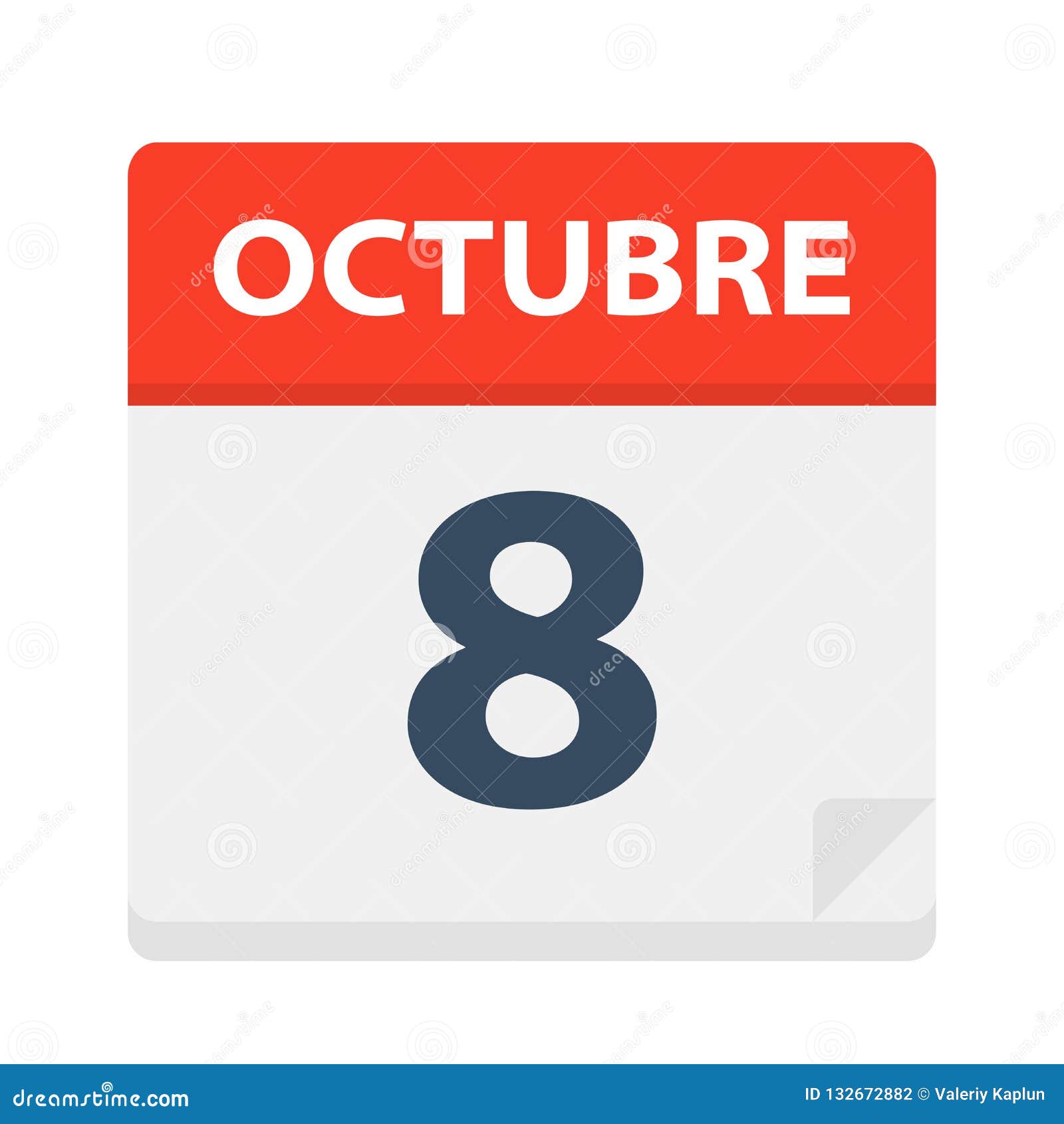 octubre 8 - calendar icon - october 8.   of spanish calendar leaf