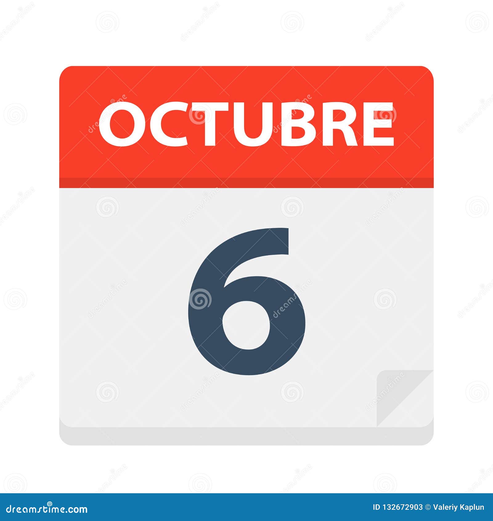 octubre 6 - calendar icon - october 6.   of spanish calendar leaf