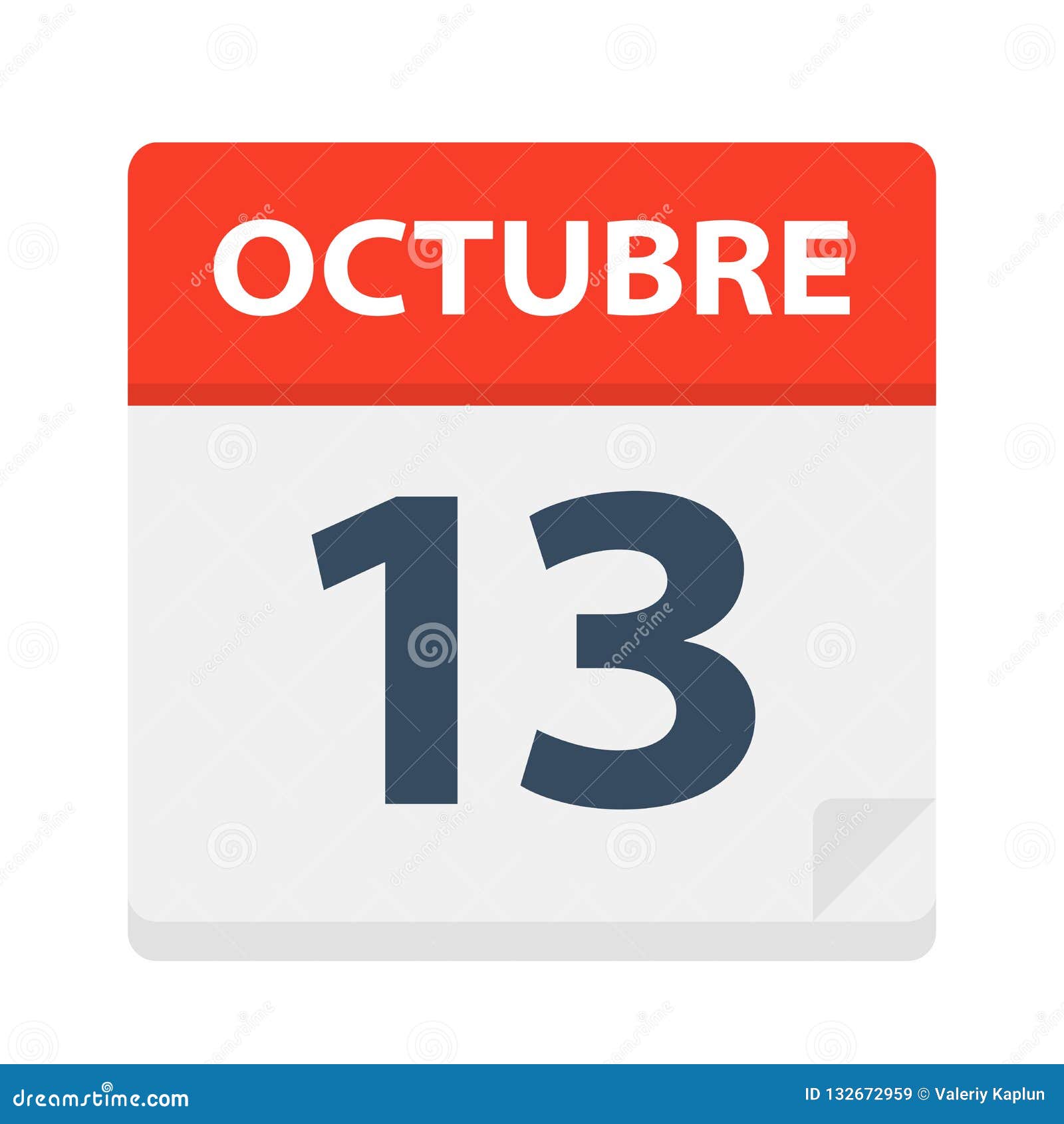 octubre 13 - calendar icon - october 13.   of spanish calendar leaf