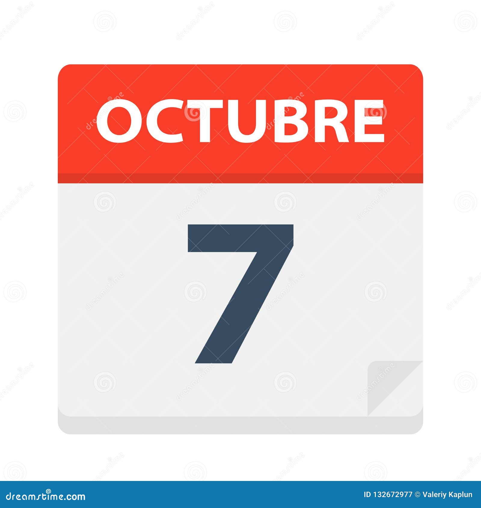 octubre 7 - calendar icon - october 7.   of spanish calendar leaf