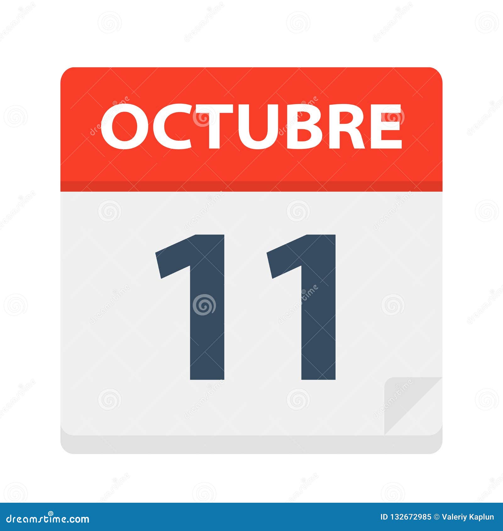 octubre 11 - calendar icon - october 11.   of spanish calendar leaf