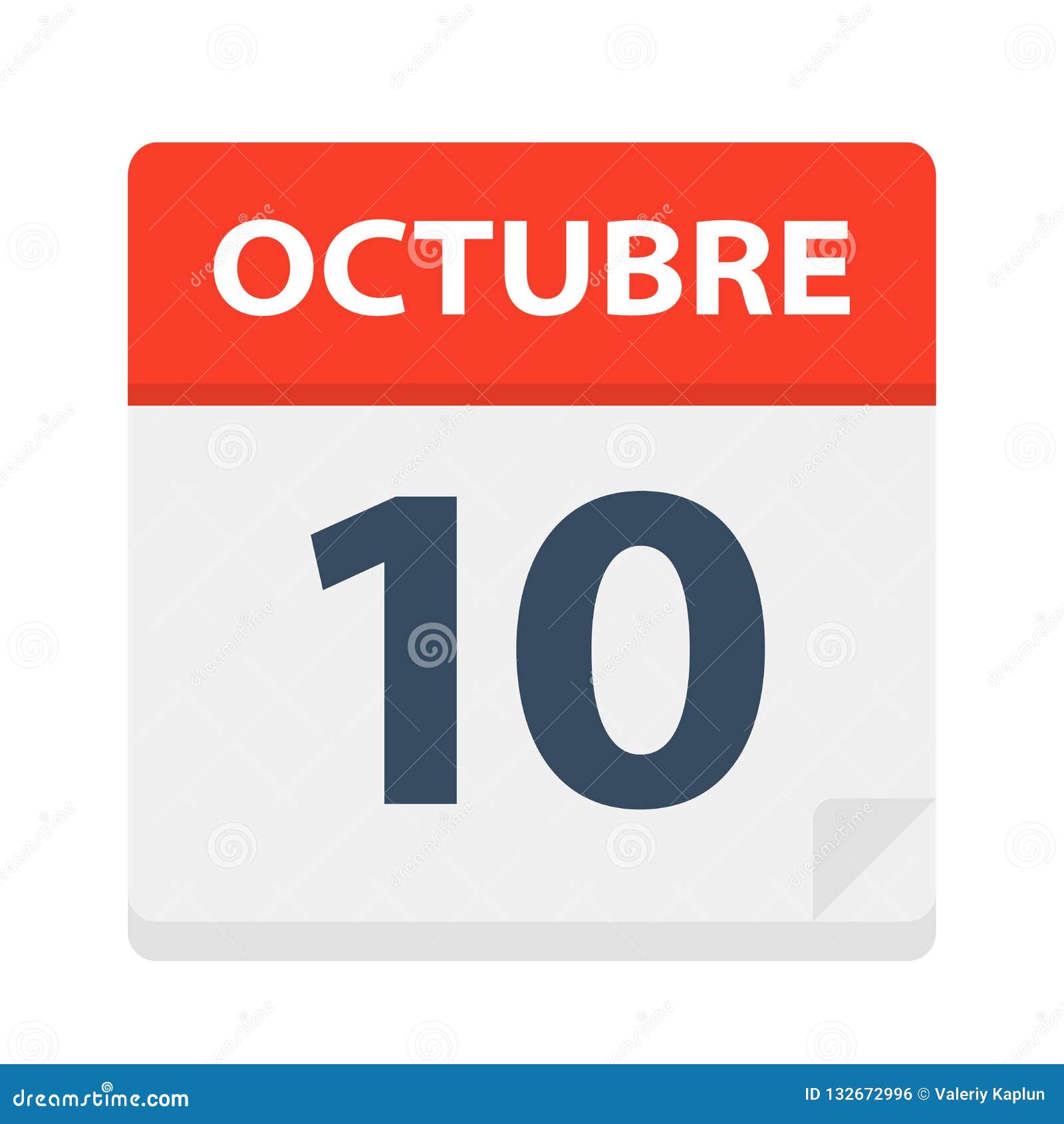 octubre 10 - calendar icon - october 10.   of spanish calendar leaf