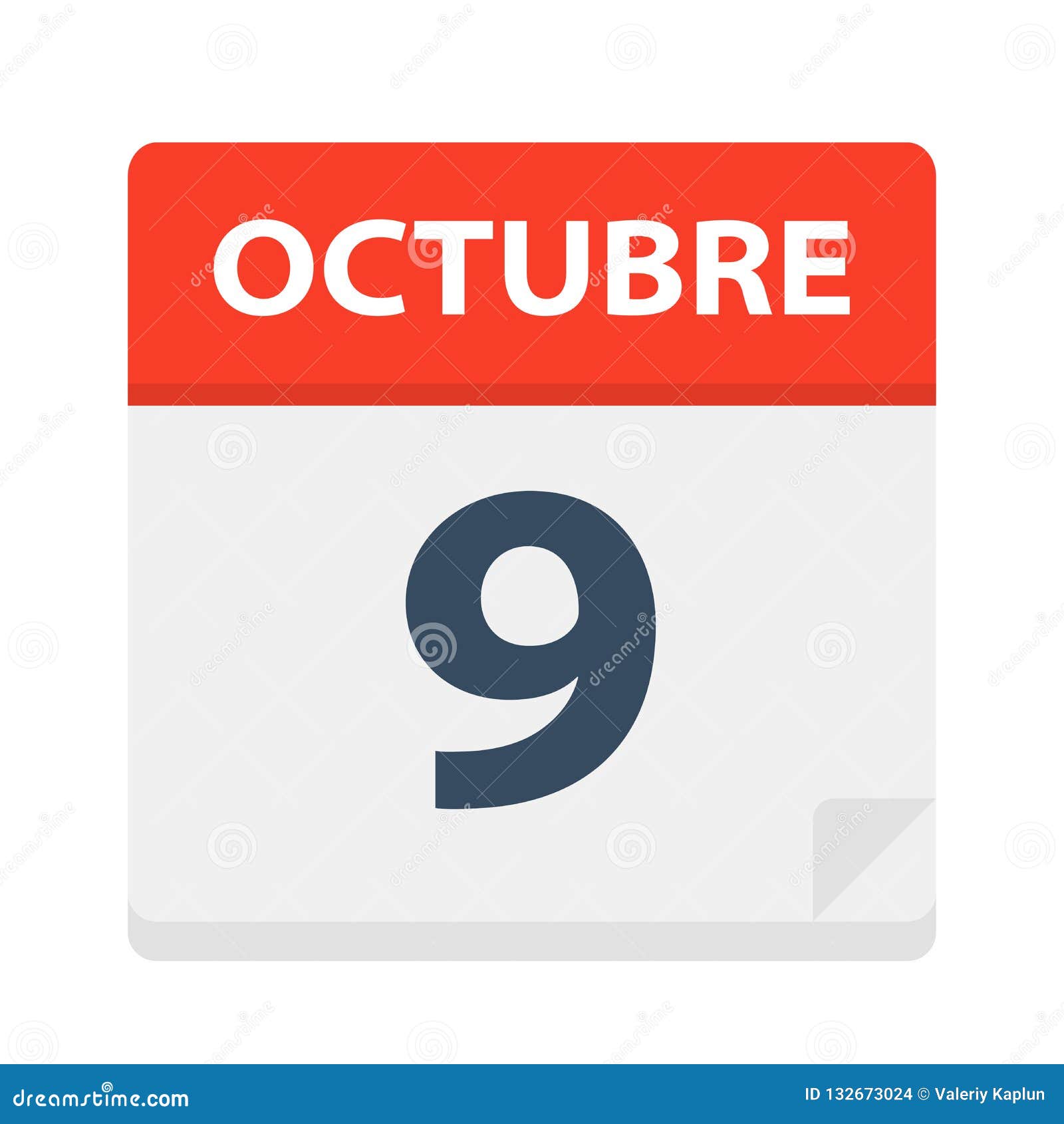 octubre 9 - calendar icon - october 9.   of spanish calendar leaf