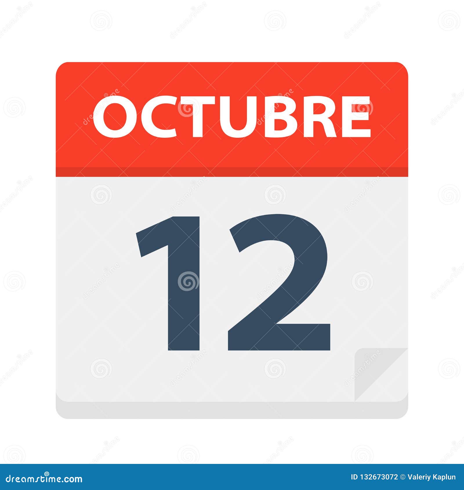 octubre 12 - calendar icon - october 12.   of spanish calendar leaf