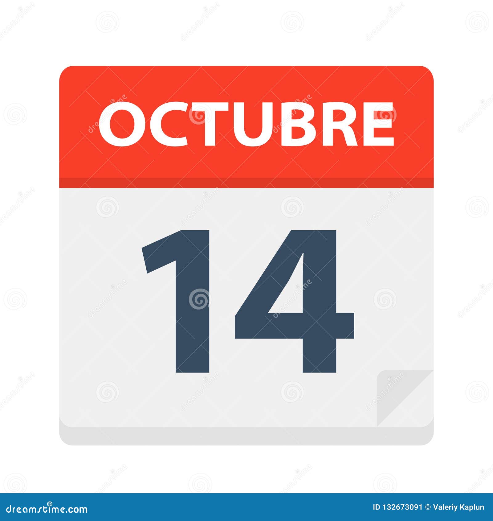 octubre 14 - calendar icon - october 14.   of spanish calendar leaf