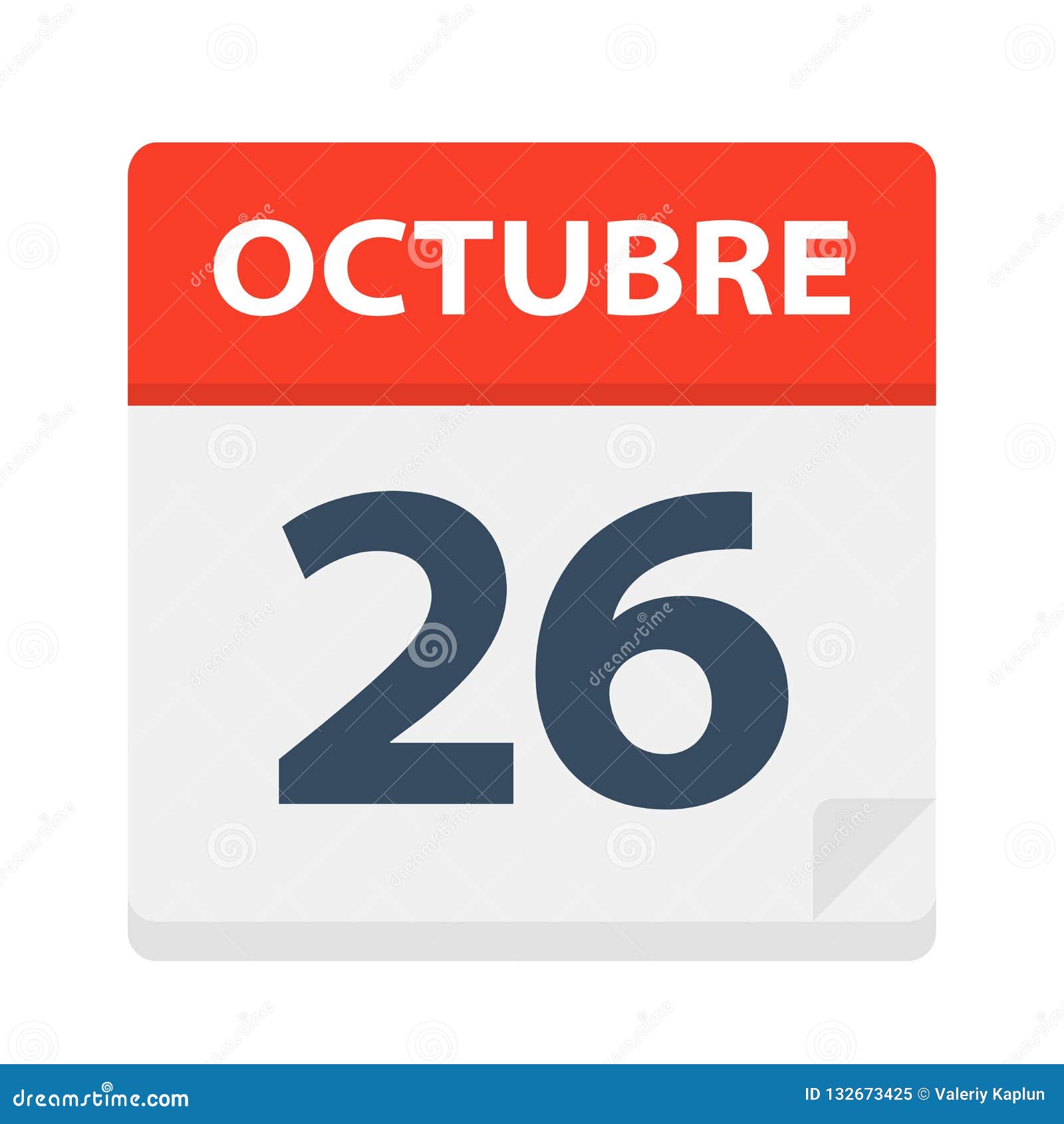 octubre 26 - calendar icon - october 26.   of spanish calendar leaf