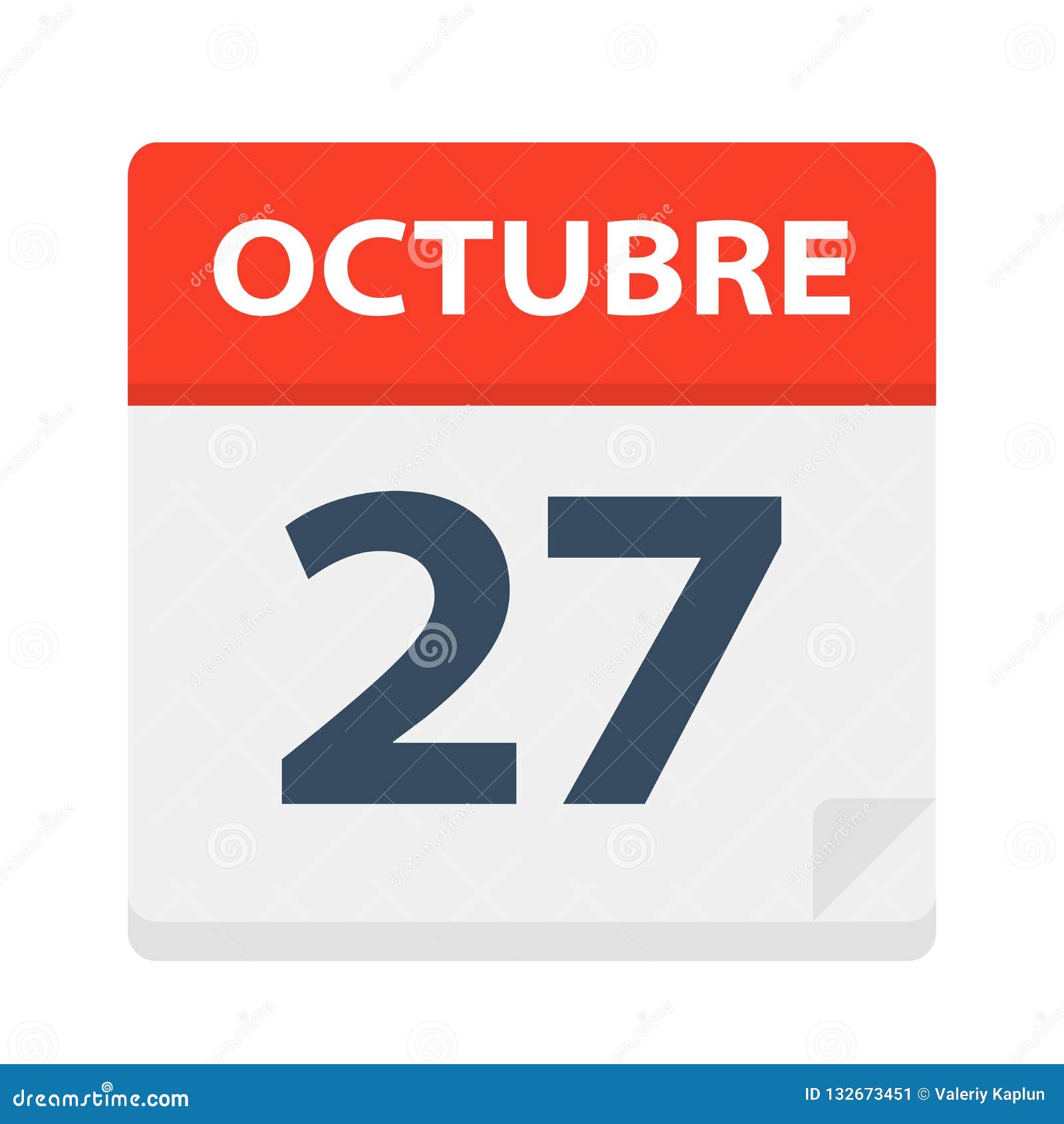 octubre 27 - calendar icon - october 27.   of spanish calendar leaf