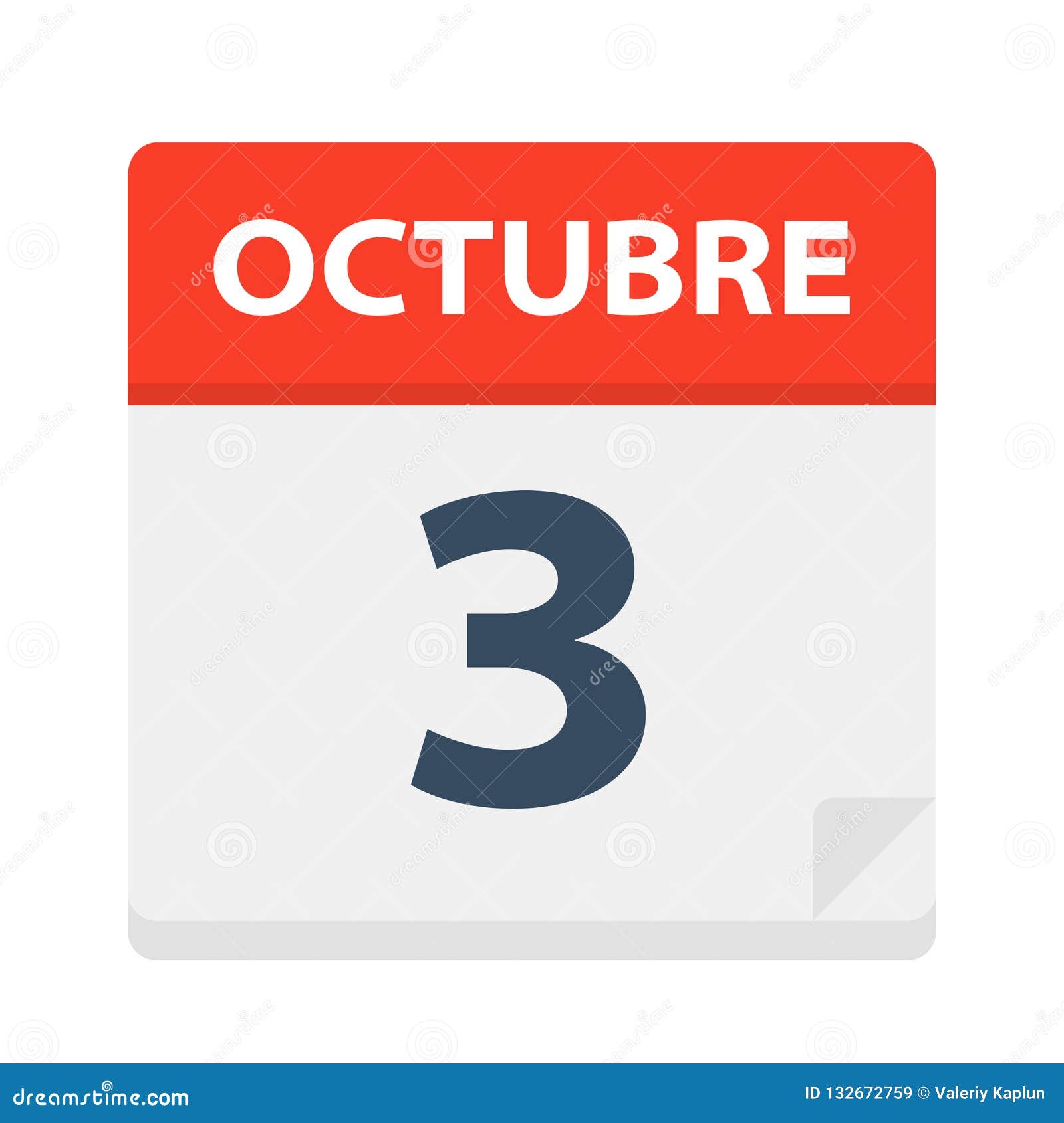 octubre 3 - calendar icon - october 3.   of spanish calendar leaf