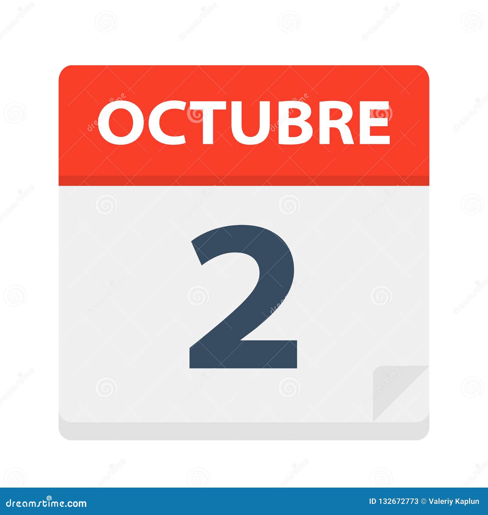 octubre 2 - calendar icon - october 2.   of spanish calendar leaf