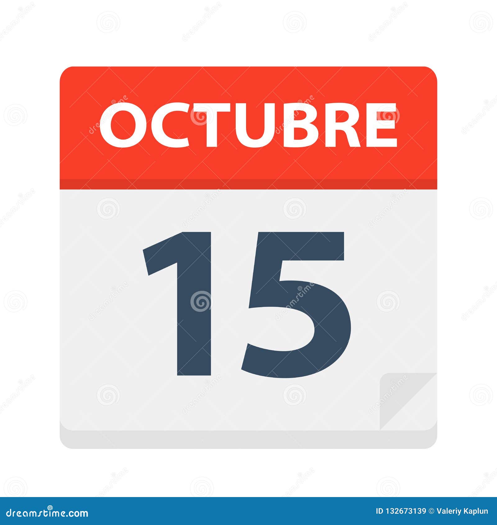 octubre 15 - calendar icon - october 15.   of spanish calendar leaf