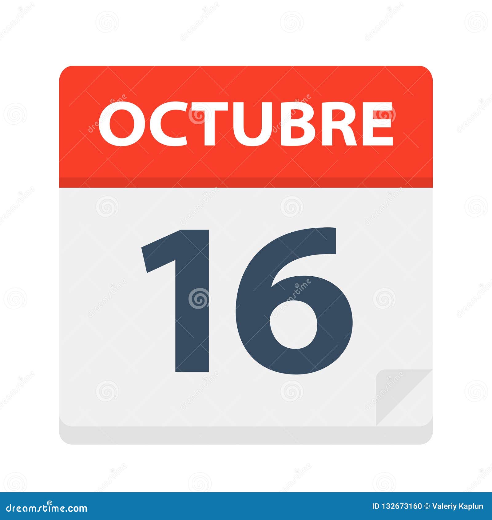 octubre 16 - calendar icon - october 16.   of spanish calendar leaf