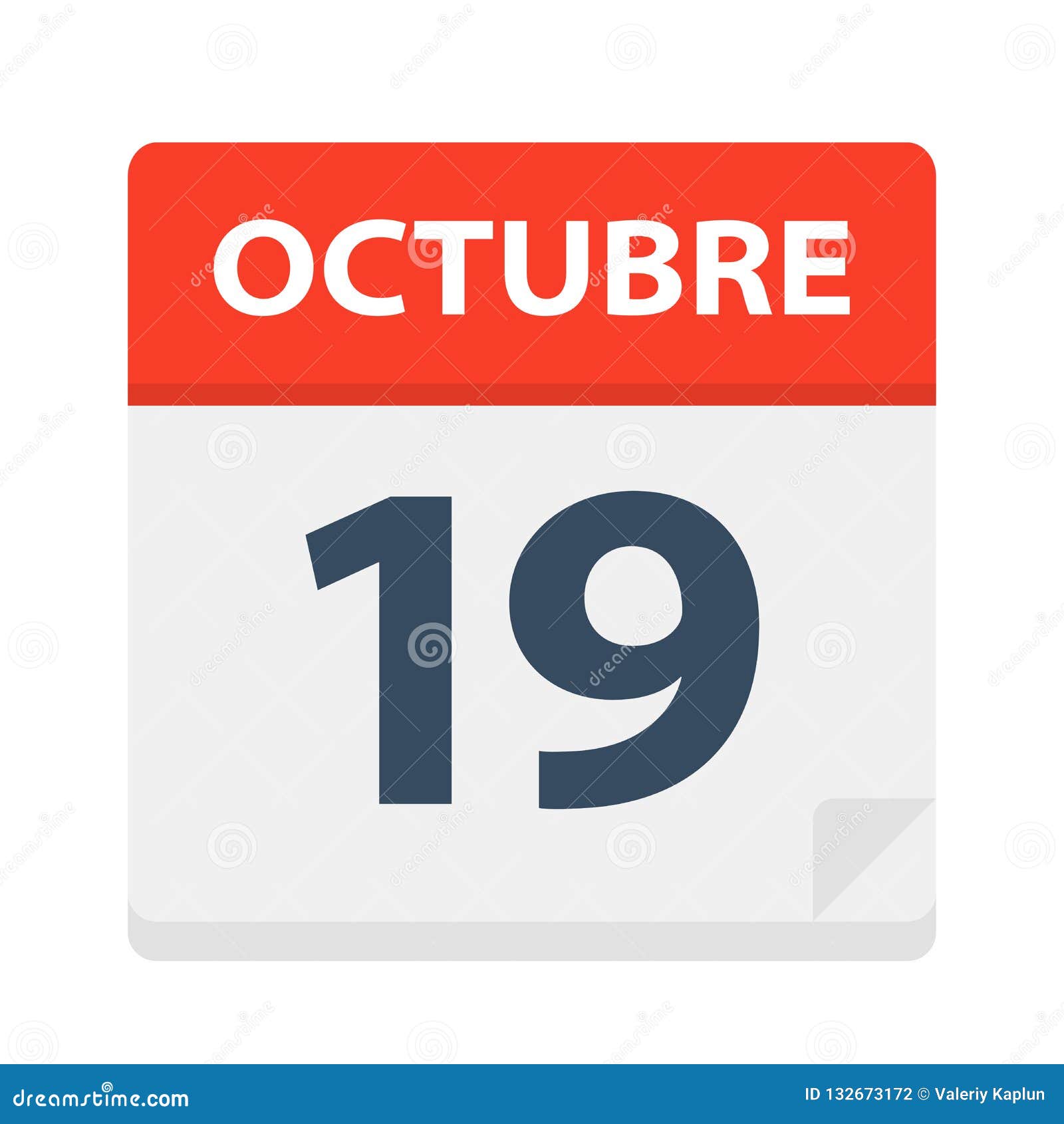 octubre 19 - calendar icon - october 19.   of spanish calendar leaf