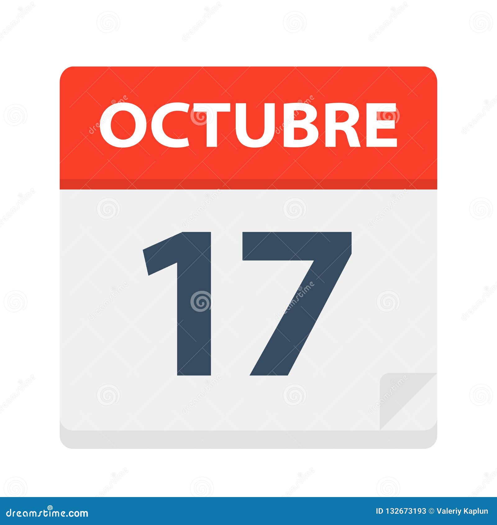 octubre 17 - calendar icon - october 17.   of spanish calendar leaf