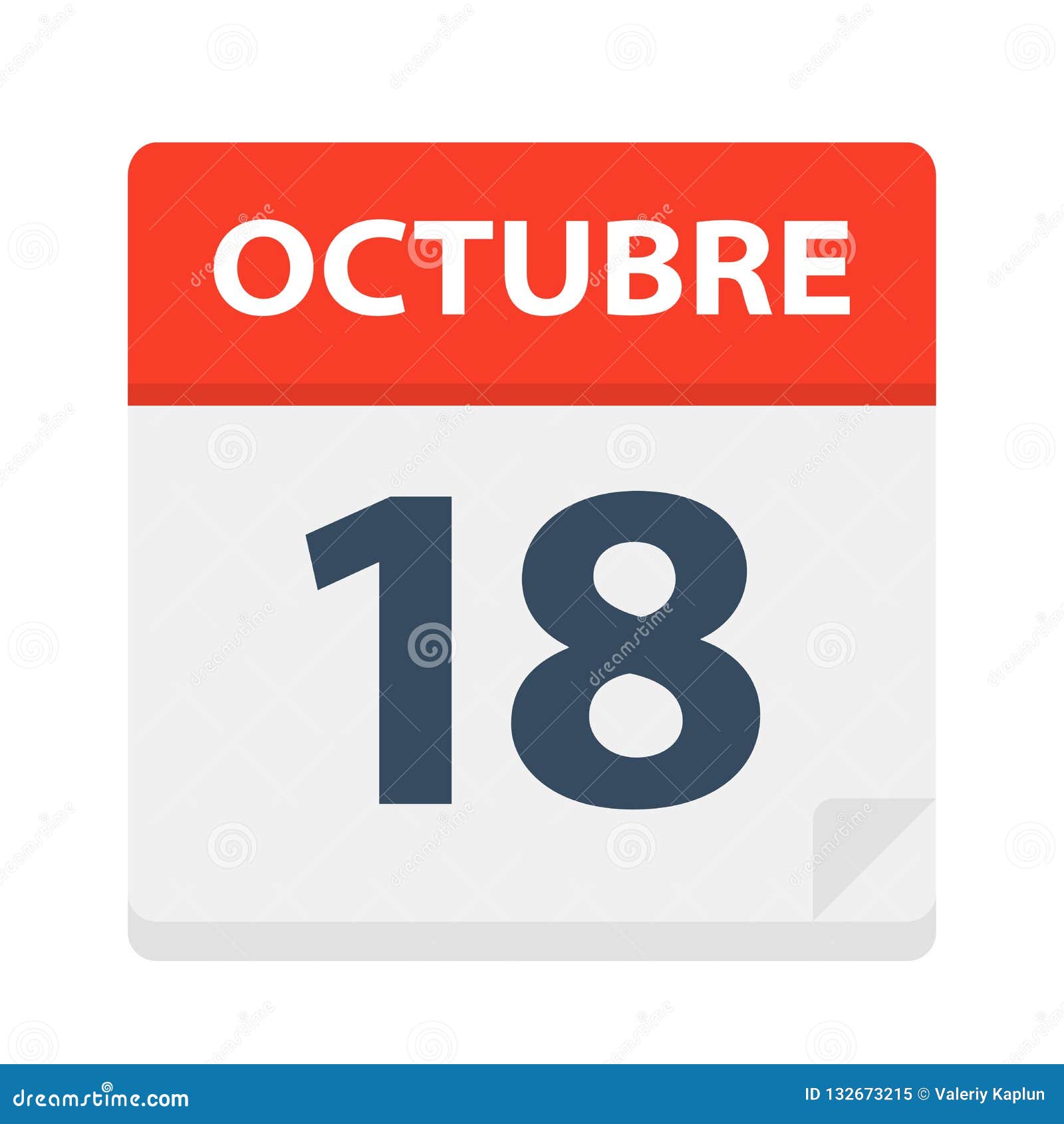 octubre 18 - calendar icon - october 18.   of spanish calendar leaf
