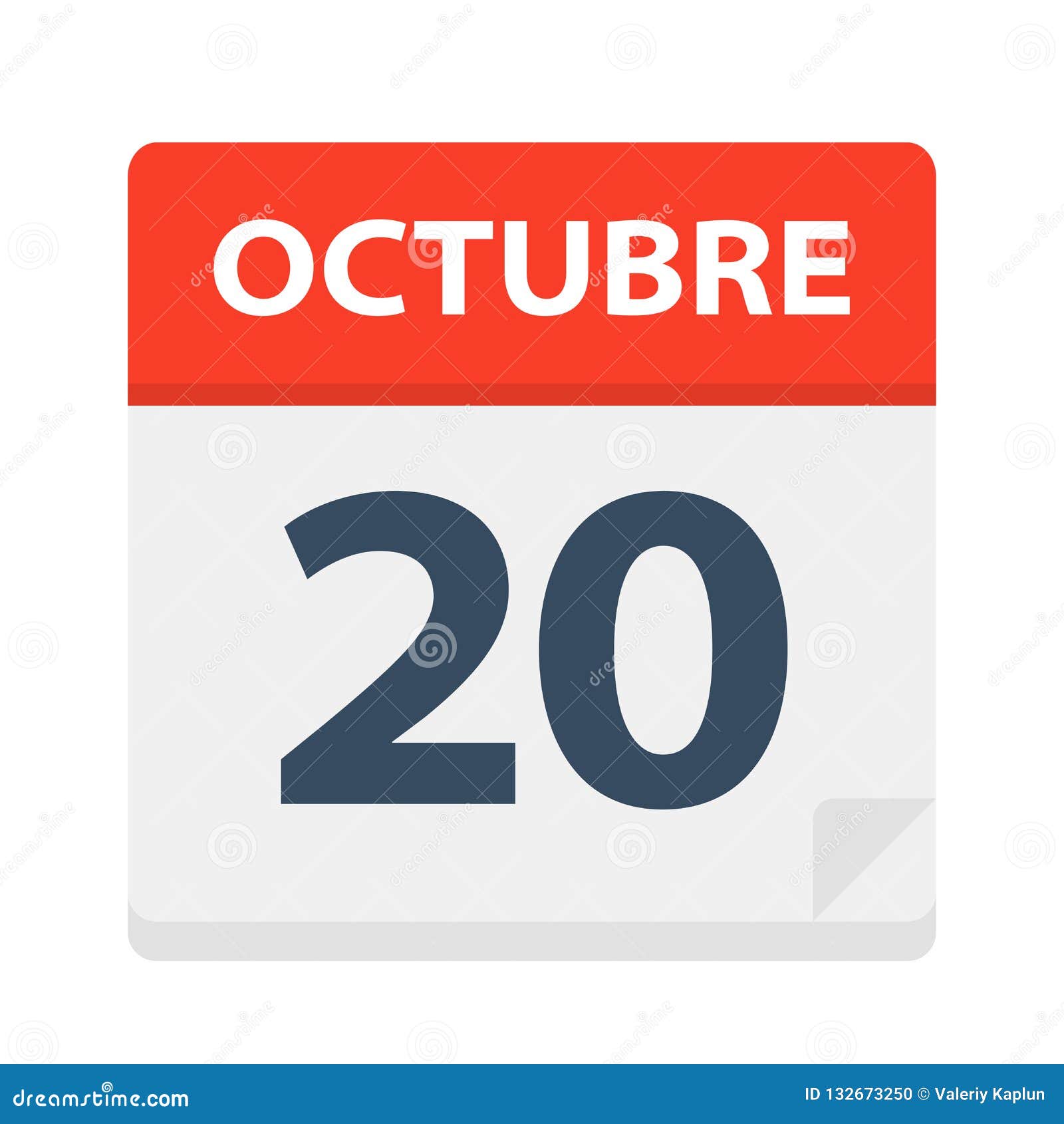 octubre 20 - calendar icon - october 20.   of spanish calendar leaf