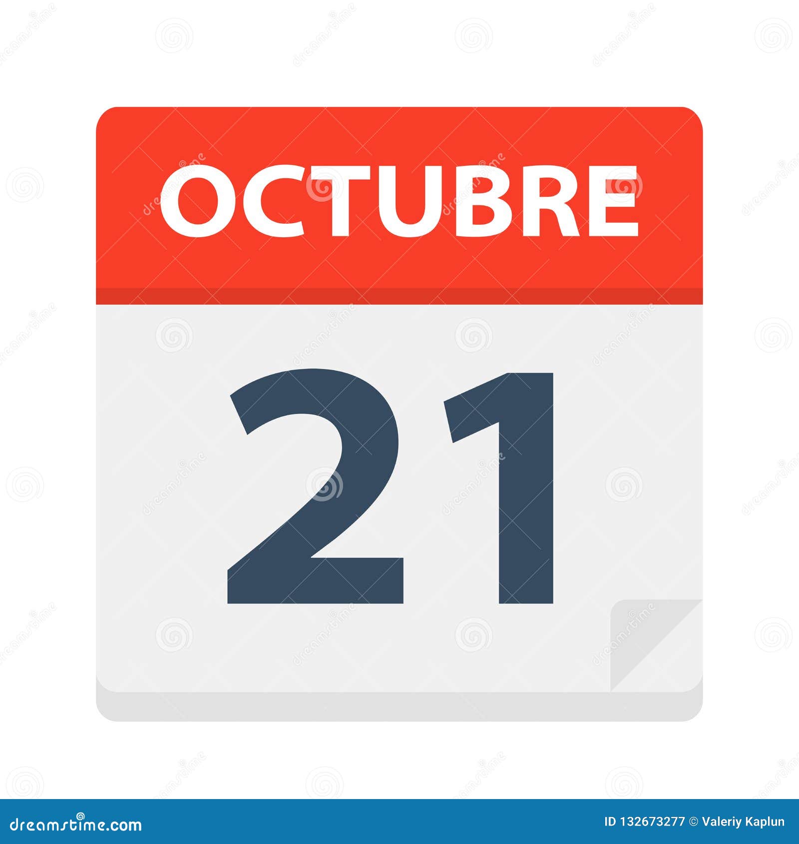 octubre 21 - calendar icon - october 21.   of spanish calendar leaf