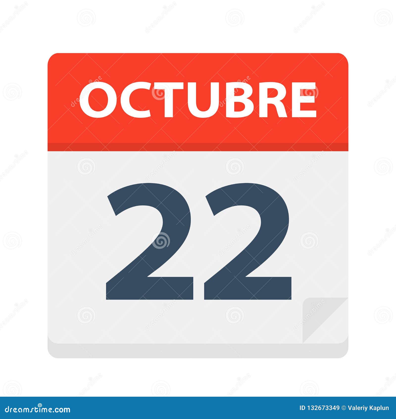 octubre 22 - calendar icon - october 22.   of spanish calendar leaf
