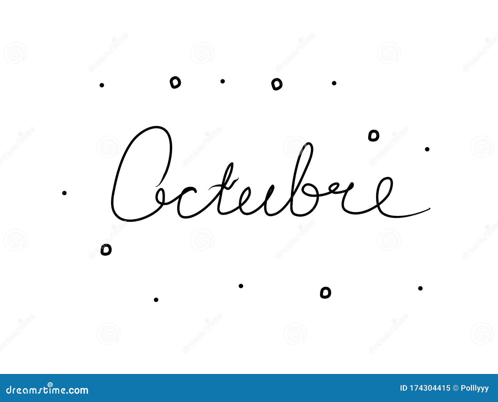 octubre phrase handwritten with a calligraphy brush. october in spanish. modern brush calligraphy.  word black