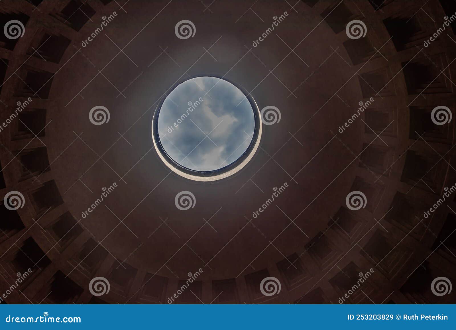 the oculus in the center of the pantheon, italy