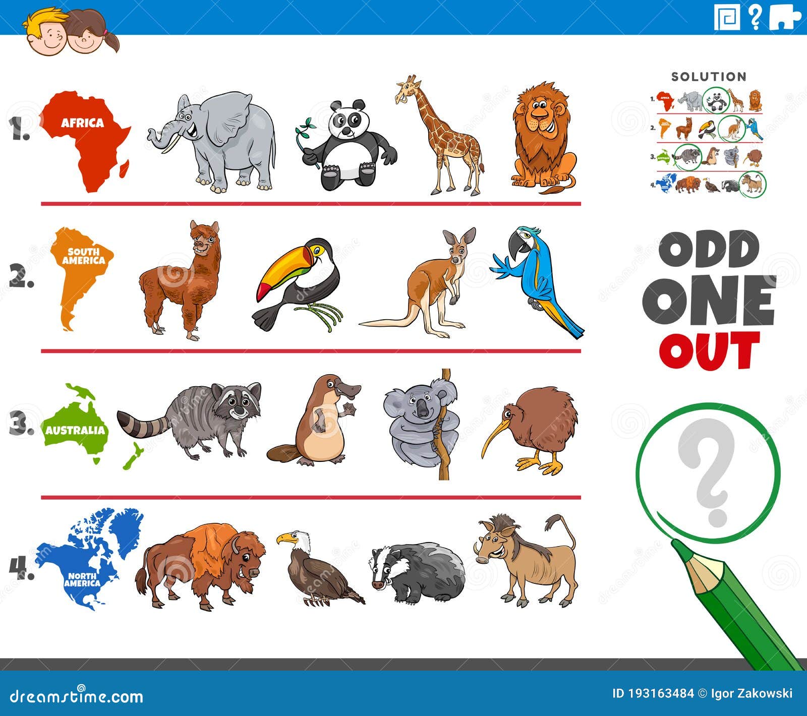 Odd One Out Picture Game With Animal Species Stock Vector - Illustration Of  Mismatched, Application: 193163484