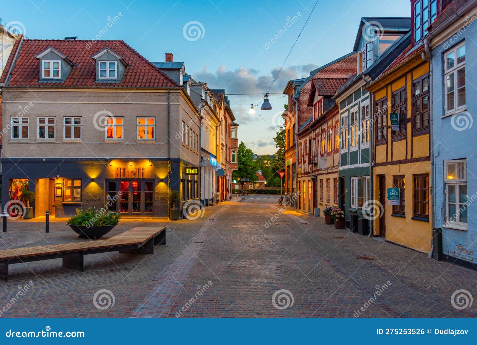 Odense Denmark June 19 2022 Night View Of A Colorful Street odense-denmark-june-19-2022-night-view-of-a-colorful-street